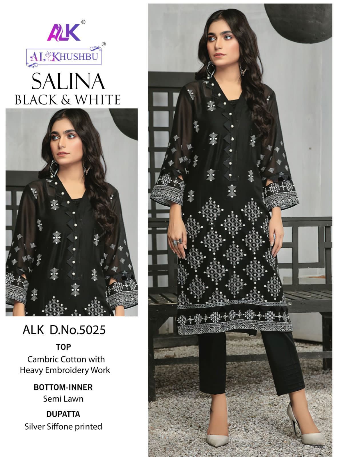 Salina Black And White By Alk Khushbu Pakistani Suits Catalog
